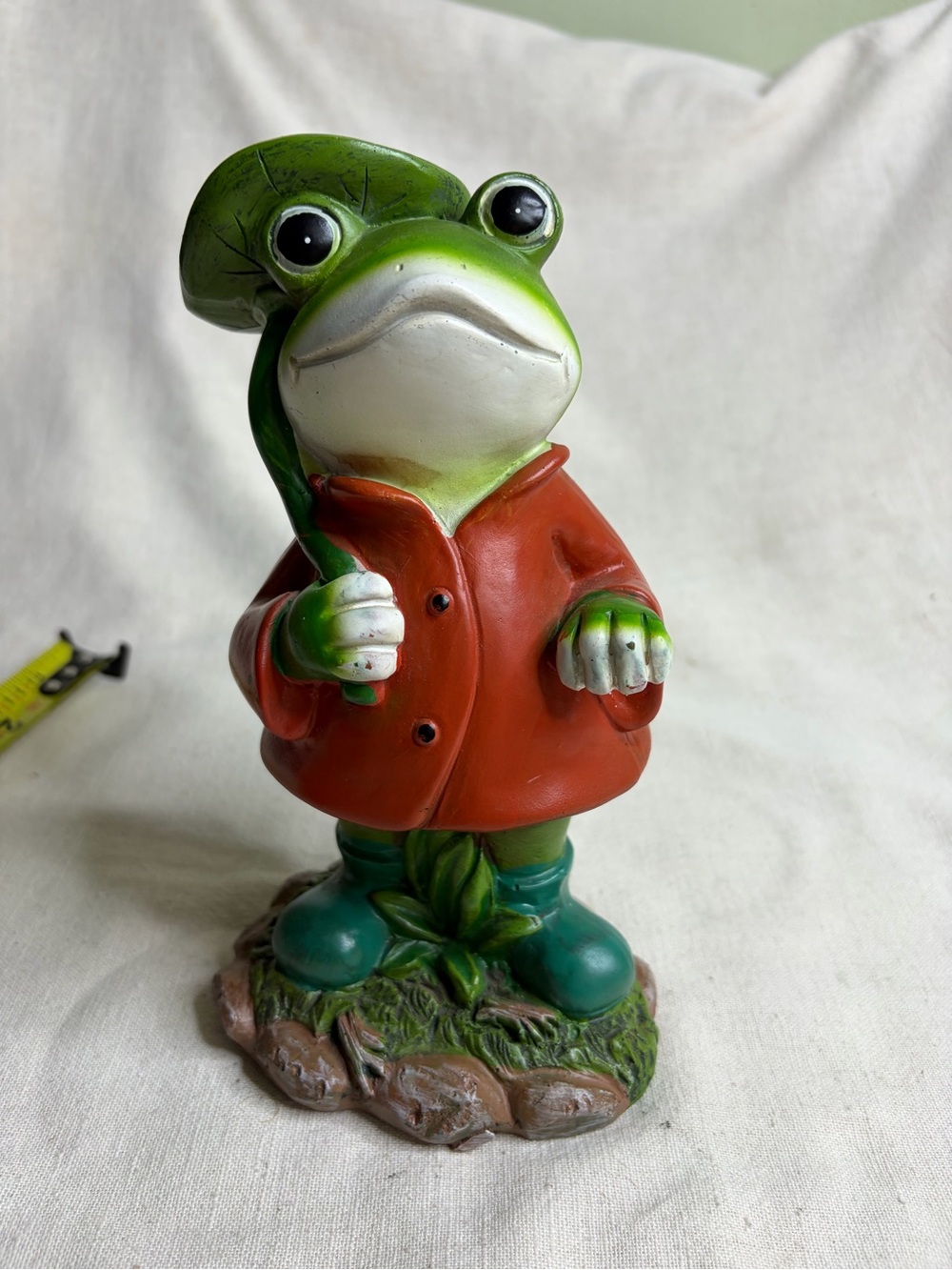 Green Frog Figurine in Red Coat Decorative Reptile Accent